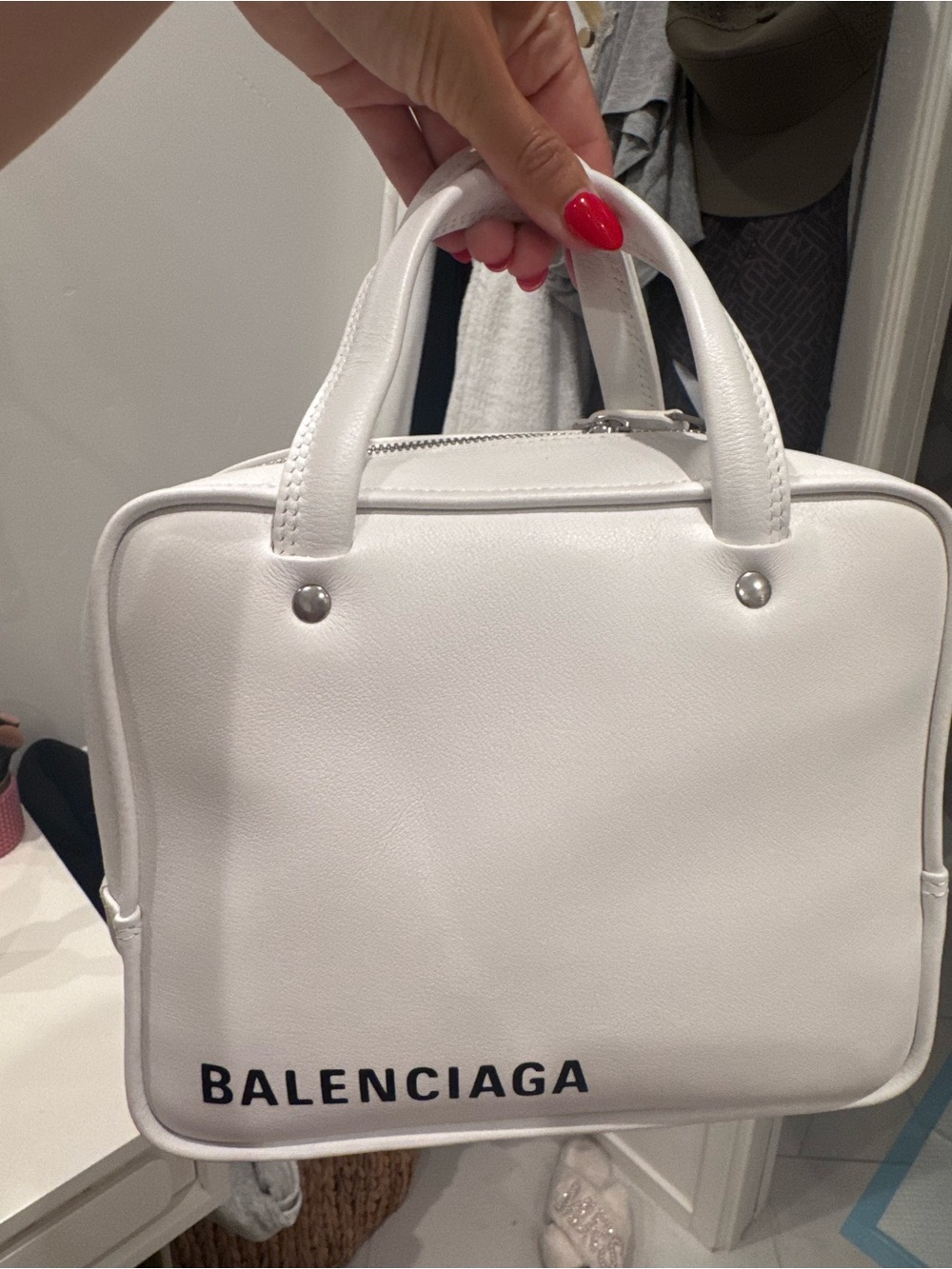 Balenciaga White Leather Satchel with Black Logo Accent